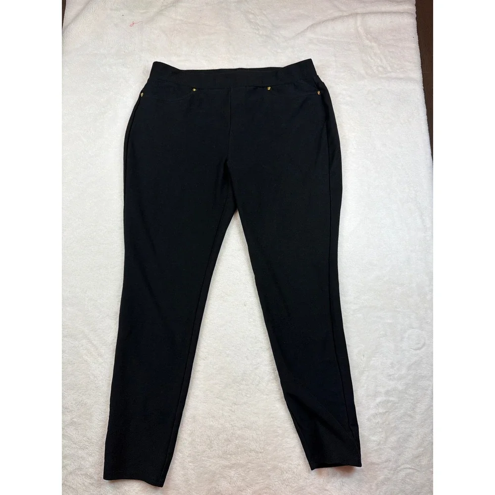 Michael Kors Black Pull On Leggings Gold Hardware Stretch Pants Womens XL